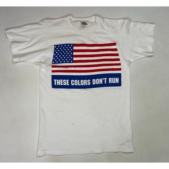 VINTAGE These Colors Don't Run Flag Graphic T-shirt Men Small 90s Single Stitch - Picture 1 of 9